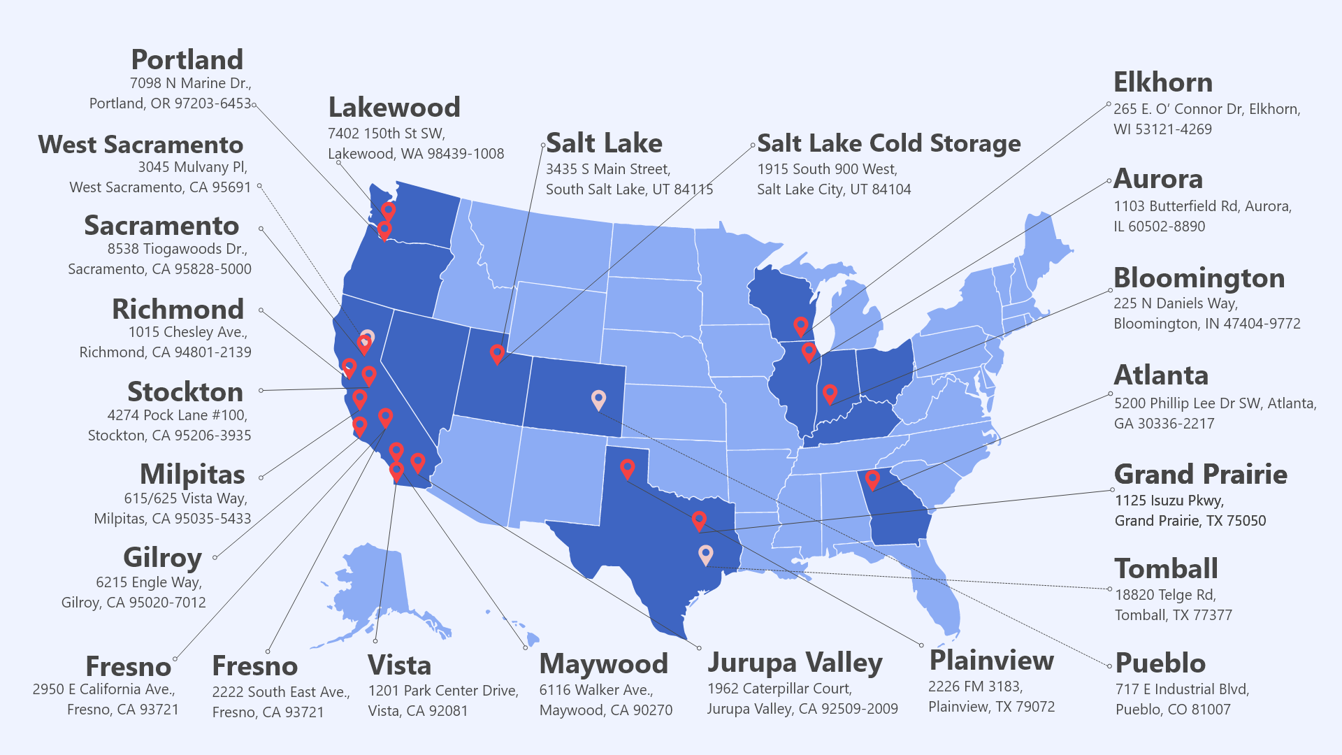 EHJ Management nationwide warehouse and facility locations map